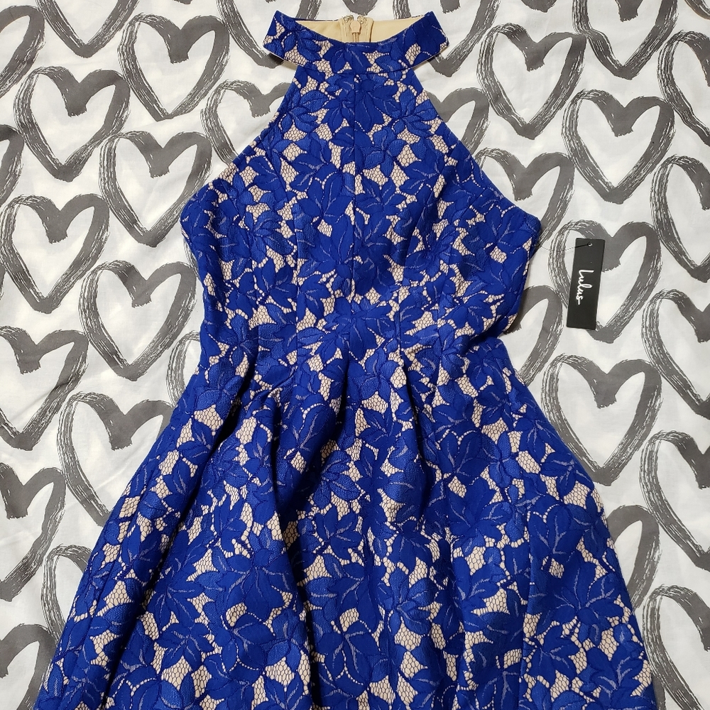 Lulus royal blue & nude skater halter Dress